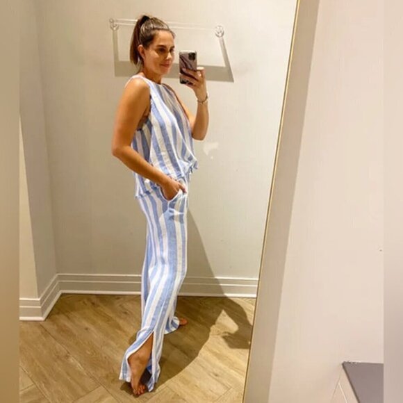 Bella Dahl Side Slit Wide Leg Pant Sky Blue Stripe size XS - Picture 2 of 9
